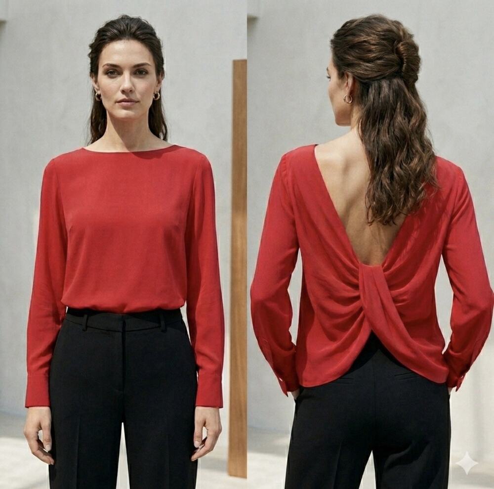 Club Monaco Rodvak Silk Top Women’s M Gypsy Red Low Back Drape NWT Coquette